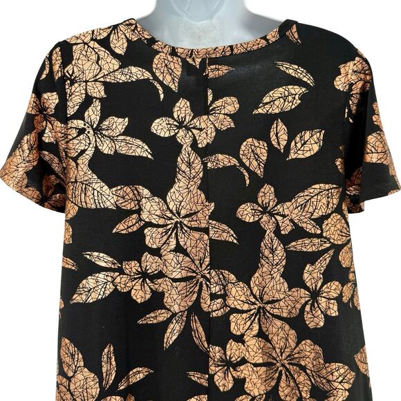 Lularoe Carly Metallic Gold Foil Floral Black Shirt Short Sleeve Dress size XS - Picture 10 of 11